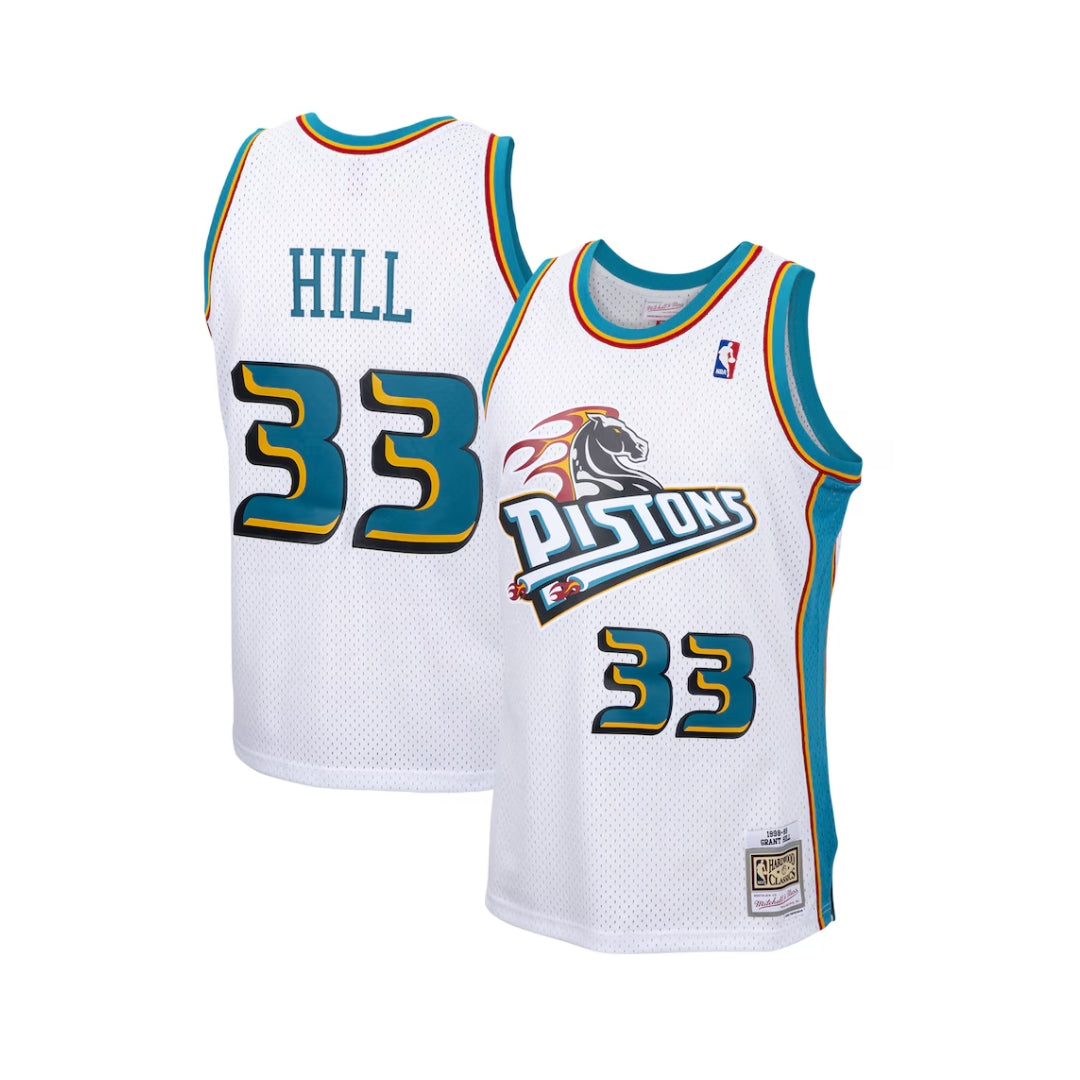 1996-00 Detroit Pistons Hill #33 Champion Home Jersey