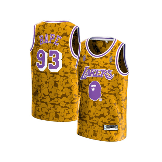 BAPE x Mitchell & Ness Lakers ABC Basketball Swingman Jersey Yellow Men's - FW18