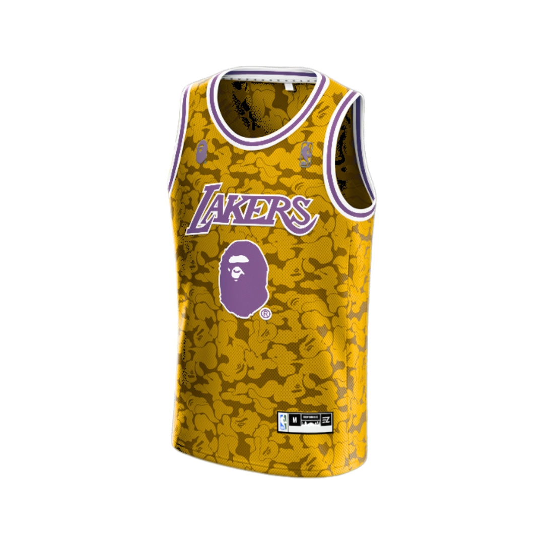 BAPE x Mitchell & Ness Lakers ABC Basketball Swingman Jersey Yellow Men's - FW18